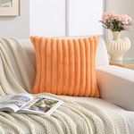 Volcanics Pack of 1 Double-Sided Faux Fur Plush Decorative Throw Pillow Covers 18x18 Inches Soft Fluffy Striped Couch Pillow Cases, Orange