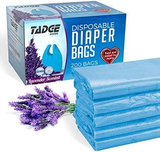 Tadge Goods Baby Disposable Diaper Bags Scented with Lavender - Odor Absorber Biodegradable Plastic Diaper Sacks for Trash Bag Essential Items - Bags for Dirty Diapers - Refill 200 Count (Blue)