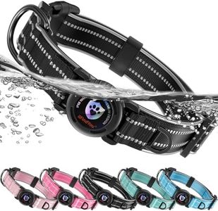 AirTag Dog Collar, Reflective Durable Nylon, IP68 Waterproof Rubber Gasket Ring, Twist‑Lock Safety Buckle & Quick‑Release Buckle, Compatible with Apple AirTag (Black, Medium)