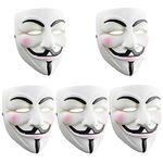 DeHasion 5 Packs Hacker Mask V for Vendetta Anonymous Mask Fancy Cool Cosplay Mask for Halloween Party Costume (White)