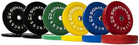 Signature Fitness 2" Olympic Bumper Plate Weight Plates with Steel Hub, 260LB Set (2x 10/15/25/35/45/55LB), Colored