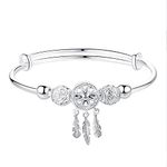 FPOJAFVN 925 Sterling Silver Dreamcatcher Link Bracelet Creativity Dream Catcher Feather Adjustable Open Bangle Jewelry Gifts for Women,Silver