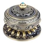 Metal Incense Burner Retro Tibet Lotus Pattern Aluminum Alloy Charcoal Burner Holder with Brass Lid for Home Decor Yoga Spa Meditation (Bronze)