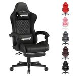 Opiesit Gaming Chair, Computer Chairs for Adults, Ergonomic Office Chair with Pocket Spring Cushion, PU Leather Breathable Video Game Chair, Linkage Armrest and Footrest Game Chairs (Black)