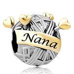 FGT Nana Yarn Ball Bead Charm Compatible with Pandora Bracelets Gold Heart Knitting Stick Gift Two-tone Granddaughter Grandma Birthday