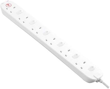 Masterplug Six Socket Power Surge Protected Extension Lead with Individual Switches, 2 Metres, 46 x 5.5 x 3 cm, White