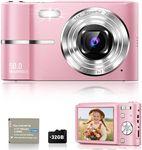 EJXHKNF Digital Camera, 1080P FHD Vlogging Camera 50MP Compact Portable Photo Camera with 2.4" Screen, 16X Digital Zoom Mini Small Pocket Camera for Kids Students with 1 Battery, 32GB Card (Pink)