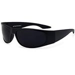 grinderPUNCH Mens Black Super Dark Sunglasses - Slim Wrap Around Gangster Style (Matte Black)