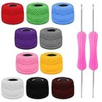 Kurtzy Colourful Crochet Yarn (10 Balls) - 2 Crochet Hooks Included (1mm & 2mm) - Each Thread Ball Weighs (20g/0.70oz) - Total of 1500m/1640 Yards of Coloured Cotton Yarn