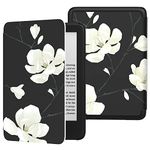 MoKo Case for 6" All-New Kindle (11th Generation-2024/2022 Release), Light Shell Cover with Auto Wake/Sleep for Kindle 11 2024/2022 E-Reader, Black & White Magnolia