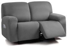 ULTICOR Squared Jacquard Design, Reclining Loveseat Slipcover, 48" - 65" L, 2 seat 6-Piece Loveseat Recliner Cover,Loveseat Reclining Sofa Cover, Washable (Loveseat Recliner Cover, Dark Grey)