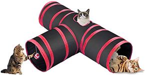 Western Era Big Size Joyful Cat Tunnel Toy 3 Way Collapsible for Indoor & Outdoor Play with Hanging Toy Ball for Cat, Puppy, Kitty, Kitten (Red)