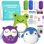 IFUNY Crochet Kit for Beginners Adults,Crochet Animal Kit, Complete Knitting Kit with Yarn, Crochet Hooks, Step-by-Step Video, Learn to Crochet Starter Kit for Beginners（Owl+Penguin+Frog