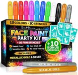 Jim&Gloria Face Paint with Stencils - 12 Large Washable Face & Body Painting Crayons for Kids Toddlers and Adults. Great For Crafts, Toys, Easter Gifts and Christmas Stocking Stuffers for Girls & Boys