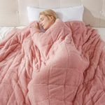 Teddy Fleece Weighted Blanket for Adults Fluffy Quilted Pockets Throw Soft Sherpa Throw Heavy Blanket Winter Sleep Therapy Autism Insomnia Sensory Anxiety Stress Relief Blush Pink, 150 x 200cm - 8kg
