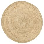 HOMEMONDE Handwoven Jute Area Rug - 5 feet Round Natural Yarn Loom Braided Rug - Eco-Friendly Boho Farmhouse Reversible Design for Bedroom, Living Room, and Kitchen