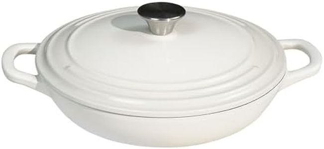 Flavehc Braiser Enameled Cast Iron Braiser 3 qt Braiser Pan with Lid White Shallow Cast Iron Casserole Braiser Pan with Handels