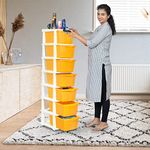 PARASNATH Boxo 7 Layer (Orange Colour) Multi-Purpose Modular Drawer Storage System for Home and Office with Trolley Wheels and Anti-Slip Shoes (Hight 135 cm x Width 38 cm x Length 30 cm)Rectangular