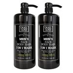 Dead Sea Collection 3 in 1 Mens Shower Gel with Amber Wood Oil - Body Wash, Shampoo for Men, Face Wash - Pack of 2 (1000 ml. Each)