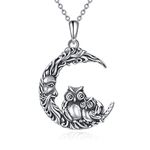 VENACOLY Owl Necklace Sterling Silver Moon Pendant Mother and Child Jewellery Gifts for Women