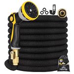 Gpeng Garden Hose, Expandable Water Hose 100 ft with 10 Function Nozzle,Triple Core Latex and 3/4" Solid Brass Fittings, Kink Free Retractable Collapsible Gardening Flexible Hose Pipe (Black)