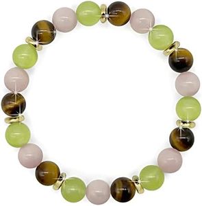 { Georgiadis } - 8mm Bead Tiger Eye, Rose Quartz and Light Green Jade Gemstones with 18K Gold Plating, Beautiful Gemstone Beads, Prosperity, Abundance and Attract Good Luck, Perfect for those in Business or starting a new Idea, Birthday, Gift, Bracelet for Women (Multi Color, 18.5cm)