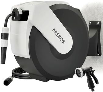Arebos Schlauchtrommel Schlauchrolle Gartenschlauchaufroller 35 m | Wandschlauchbox automatisch | Wandmontage 180° schwenkbar | Stop-Funktion | Handbrause 7 Sprühfunktionen | Mehrschicht-Schlauch