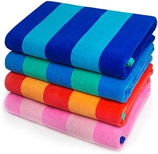 Softerry - Extra Soft Beach Towel 30 x 60 inch Cabana Stripe Hotel Pool and Resort Style Absorbent Terry 100% Cotton (Royal-Tur-Red-Pink, 4 Pack)