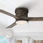 Casa Vieja 54" Salerno Modern Industrial Hugger Low Profile 3 Blade Indoor Outdoor Ceiling Fan with Light LED Remote Bronze Wood Opal Glass Damp Rated for Patio Exterior House Porch Gazebo