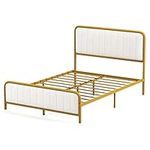 Multigot Upholstered Full Size Bed Frame, Double Metal Platform Bed with Velvet Headboard and Heavy-duty Metal Slats Support, No Box Spring Needed Mattress Foundation