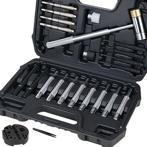 TICONN Pin Punch Set, Roll Pin Punch Tool Set Heat Treated for Extra Toughness, Mechanical Repair Tool with Replaceable Face Hammer (with Punch Block)