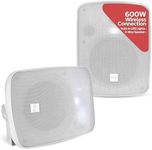 Pyle Indoor Outdoor Wireless Bluetooth Speaker System-2-Way Active/Passive Pair - 5.25in, LED Lights,600Watt Peak Power,Weatherproof,Wall/Ceiling Mounted Speakers w/Metal Grill, Universal Mount-White