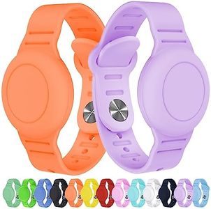 2 Pack Waterproof AirTag Bracelet for Kids, Hidden Silicone Wristband for AirTag, GPS Tracker Case for Air Tag Holder Strap Band for Child Toddler, Secure Anti-Loss Protection(Orange,Purple)