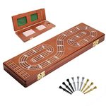 Cribbage Board 3 Tracks, Plusvivo Premium Solid Oak Crib Board with 9 Cribbage Pegs Metal & 2 Storage Area, 15.5" X 4.9" X 1.2" for Travel Foldable Cribbage Board Game…