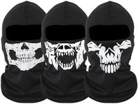 SKHAOVS 3 Piece Ghost Mask Skull Balaclava,Multifunctional Motorcycle Face Mask, Full Head Ski Snood Mask Windproof Warmer Headwear for Outdoor Sport Bike Skateboard Snowboard Cosplay (black)