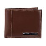 Tommy Hilfiger Men's Leather Wallet - Thin Sleek Casual Bifold with 6 Credit Card Pockets and Removable ID Window, Deep Brown