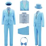 AYYOHON Harry and Lloyd Tuxedos Mens Fun Suit Dumber Orange Suit Dumb Blue Blazer Top Hat Bow Tie Halloween Cosplay Costume M