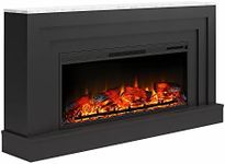 Ameriwood Home Lynnhaven 61 Inch Electric Fireplace with Mantel, Replaceable Fireplace Insert Heater, Remote Control, Timer, Realistic Log and Flame Effect, for Living Room or Bedroom, Matte Black