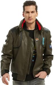 saounisi Men's Faux Leather Jacket, Red Stand Collar Costume Idea Comic Con Wearing Cosplay Theme Party Bomber Coat M