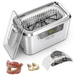 PELCAS Ultrasonic Cleaner with Dual Transducers,Jewellery Cleaner 800ML 42KHz with Touch Screen and 5 Time Settings for Glasses Watches Jewellery Denture Tools Guin-Ness Surger Cans -Silver