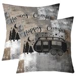 Set of 2 24x24 Camper Cushion Covers,Happy Camping Accent Pillow Cases,RV Inside Decor Duvet Throw Pillow Covers,Camper Accessories for Travel Trailers,Oil Painting Cushion Cases Outdoor Indoor Decor