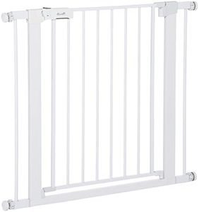 PawHut Barrera de Seguridad de Perros Extensible para Escaleras y Puertas 75-96 cm con 2 Extensiones de 7 cm Cierre Automático y Marco de Acero Altura 76 cm Blanco