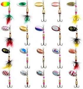 YoGiGeav 20PCS Fishing Spinners, Inline Spinner Lures for Trout Bass Pike
