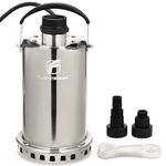 FLUENTPOWER 3/4HP Submersible Sump Pump, 3300GPH Stainless Steel Utility Water Pump, Manual Control with 26-Foot Cord for Pool Tub Garden Pond Basement Flood Cellar Draining