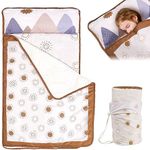 Toddler Nap Mat with Removable Pillow & Minky Blanket, Soft Wool Nap Mat, Rollup Design Kids Sleeping Bag for Daycare Preschool Travel Camping, Large Toddler Sleeping Bag for Boys & Girls, Brown