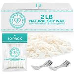 Hearts & Crafts Natural Soy Wax | Candle Making Wax Supplies | .9kg Soy Wax for DIY Candle Making with 10 15cm Pre-Waxed Candle Wicks & 2 Metal Centering Devices | Soy Wax Flakes