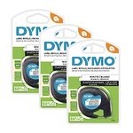 DYMO LT Plastic Labels for LetraTag Label Makers, Black Print on White Labels, 1/2-Inch x 13-Foot Rolls, 3 Count - Package May Vary