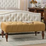 HOMECREST Lyon Tufted Entryway Accent Bench pouffe Puffy Couch Settee 2 Seater Sofa Footstool bedend Dining for Living Room badroom Office Hotel (Gold)