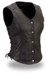 FMC Extreme Ladies Side-Lace Leather Motorcycle Vest w/ Dual Inside Concealed Weapon Gun Pockets Small