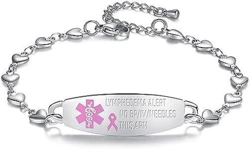 linnalove-Fashion Heart Chain Breast Cancer Medical Alert id Bracelet for Women-NO BP/IV/Needles This ARM